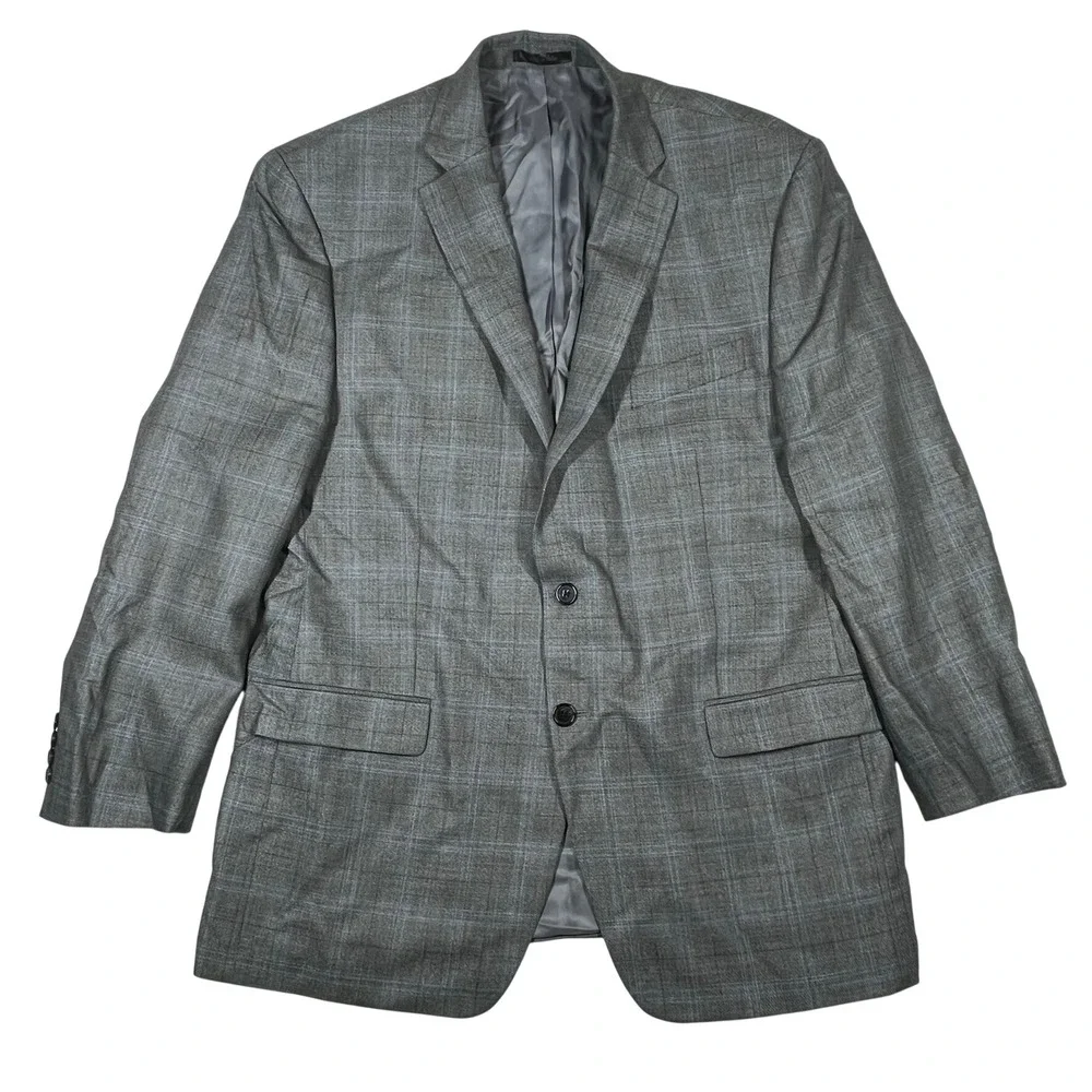 Lauren Ralph Lauren Silk Wool Two-Button Blazer Mens 46R Grey Plaid Glen Check